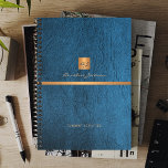 2026 Classy elegant blue leather gold monogrammed Planner<br><div class="desc">Luxury exclusive looking office or personal monogrammed planner featuring a faux copper metallic gold glitter square with your monogram name initials and a sparkling stripe over a stylish blue faux leather background. Suitable for small business, corporate or independent business professionals, personal branding or stylists specialists, makeup artists or beauty salons,...</div>