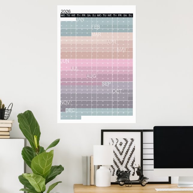 2026 Colorful Calendar Vertical Year Planner Poster (Home Office)