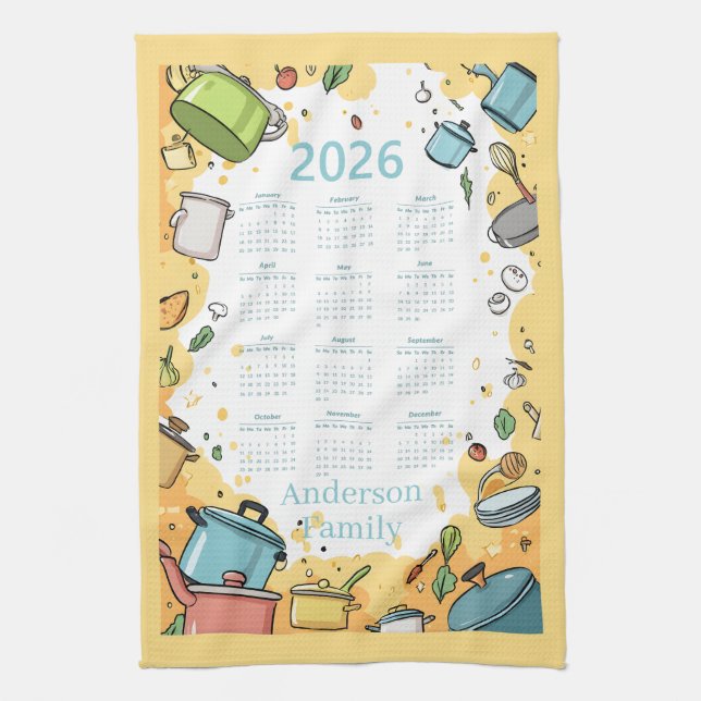 2026 Colorful Kitchen Cookware Theme Calendar  Kitchen Towel (Vertical)