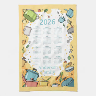 2026 Colorful Kitchen Cookware Theme Calendar  Towel