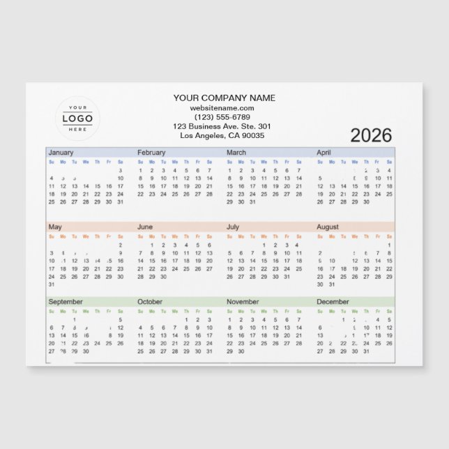 2026 Custom Company Logo Magnetic Calendar Card  (Front)