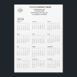 2026 Custom Company Logo Magnetic Calendar Card<br><div class="desc">Promote your business year-round with this sleek 2026 magnetic calendar card featuring your company logo, contact information, and full-year view. Ideal for realtors, service providers, and small businesses, this practical promotional tool keeps your brand in sight on fridges, file cabinets, and desks, making it a smart and stylish marketing essential....</div>