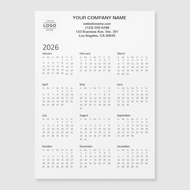 2026 Custom Company Logo Magnetic Calendar Card (Front)