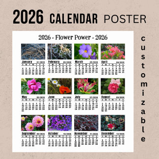 2026 custom Flower Calendar Sunday start - Poster