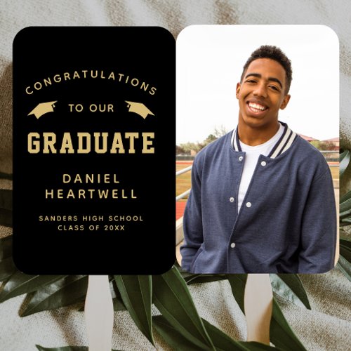 2026 Custom Photo Black Gold Graduation Hand Fan