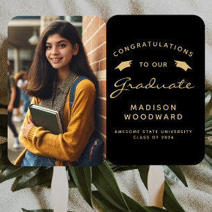 2026 Custom Photo Black Gold Graduation Hand Fan