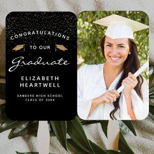 2026 Custom Photo Black White Gold Graduation Hand Fan