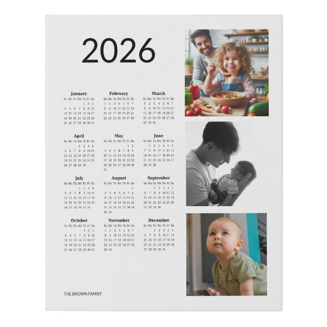 2026 Custom Photo Calendar Faux Canvas Print (Front)