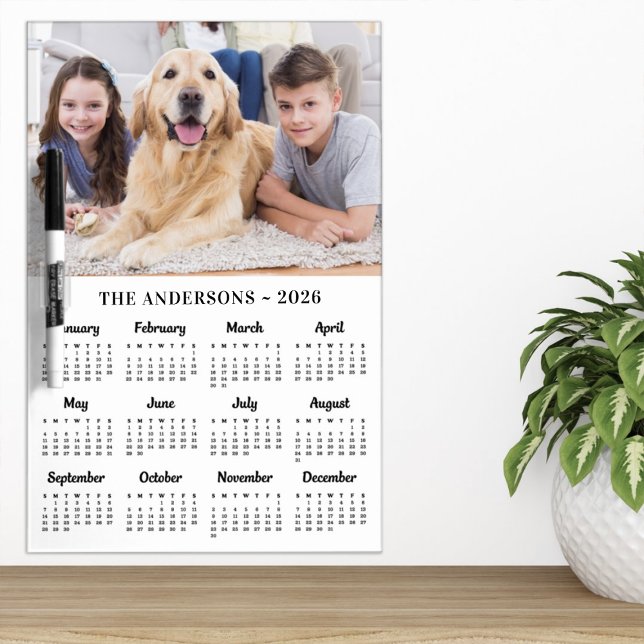 2026 Custom Photo Family Name 12 Month Calendar Dry Erase Board (Creator Uploaded)