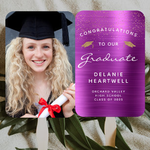 2026 Custom Photo Magenta Metallic Graduation Hand Fan