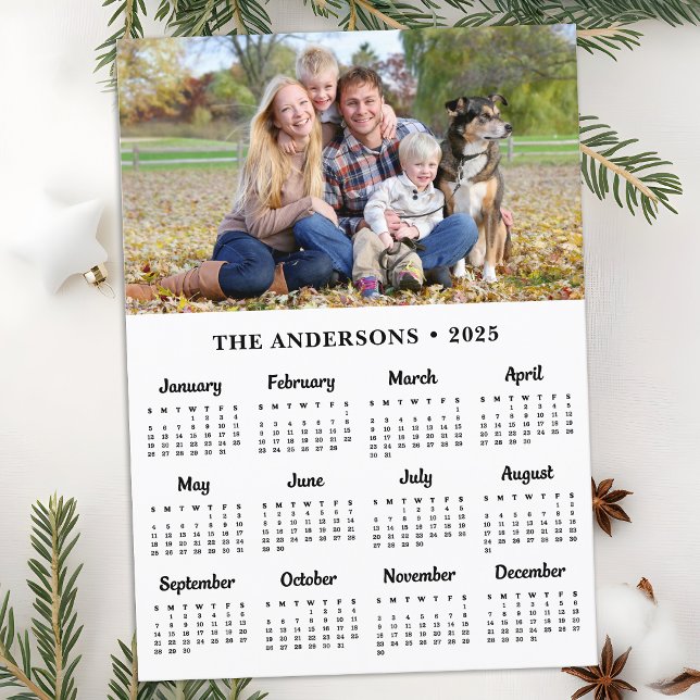 2026 Custom Photo Modern Family 12 Month Calendar Holiday Card (Creator Uploaded)