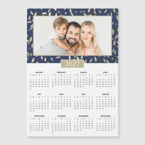 2026 Custom Photo Navy Gold Magnetic Calendar