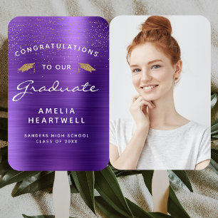 2026 Custom Photo Purple Metallic Graduation Hand Fan