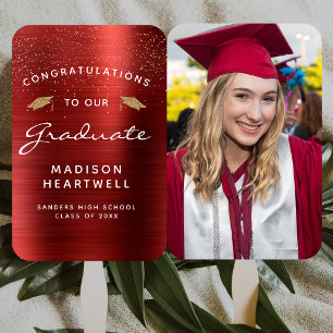 2026 Custom Photo Red Metallic Graduation Hand Fan