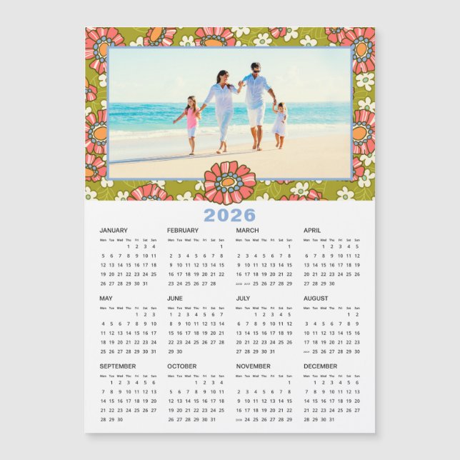 2026 Custom Photo Retro Floral Calendar (Front)