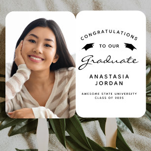 2026 Custom Photo White Black Graduation Hand Fan