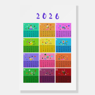 2026 Cute Cartoon Yoga Poses Calendar, Health Foam Board