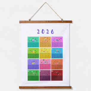 2026 Cute Cartoon Yoga Poses Calendar, Health Hanging Tapestry