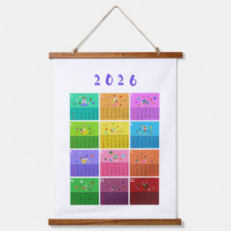 2026 Cute Cartoon Yoga Poses Calendar, Health Hanging Tapestry