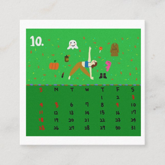 2026 Cute Cartoon Yoga Poses Calendar, Health  Square Business Card (Front)