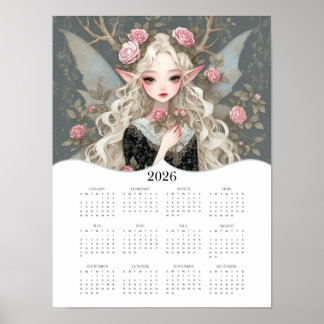 2026 Cute Fairy Fantasy Art Full Year Calendar Poster