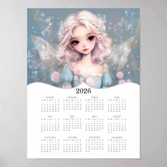 2026 Cute Fairy Fantasy Art Full Year Calendar Poster (Front)