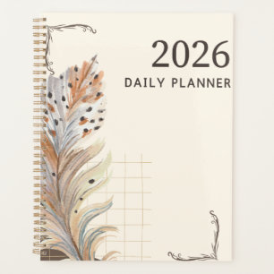 "2026 Daily Planner" Earthy Feather & Grid Planner