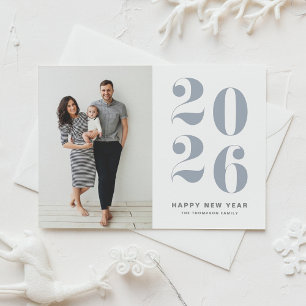 2026 Dusty Blue Bold Typography New Year Photo Holiday Card