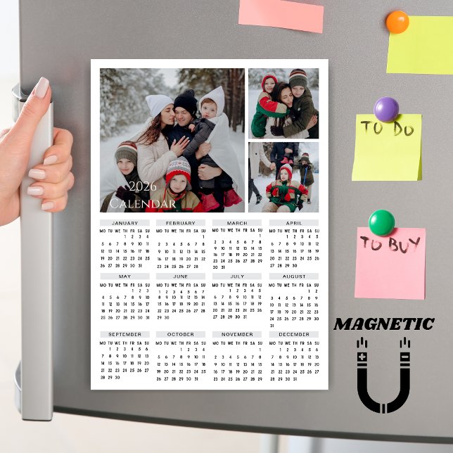 2026 Editable Color Calendar Photo Collage Magnet (Creator Uploaded)