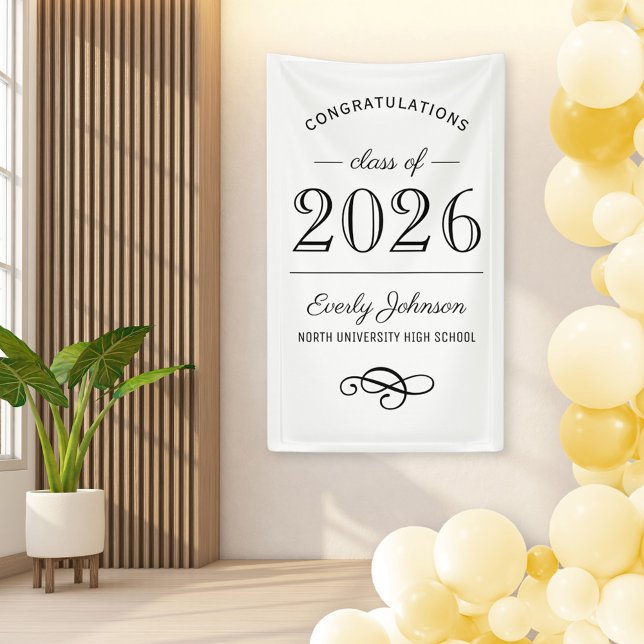 2026 Elegant Black and White Custom Graduation Banner (Creator Uploaded)