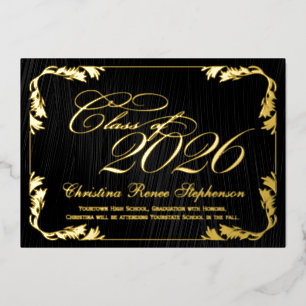 2026 Elegant Black/Gold Classy Formal Graduation Foil Invitation