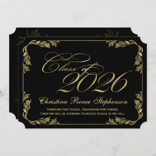 2026 Elegant Black/Gold Classy Formal Graduation Invitation