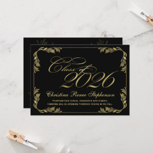 2026 Elegant Black/Gold Classy Formal Graduation Invitation