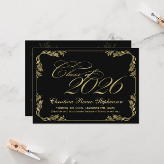 2026 Elegant Black/Gold Classy Formal Graduation Invitation