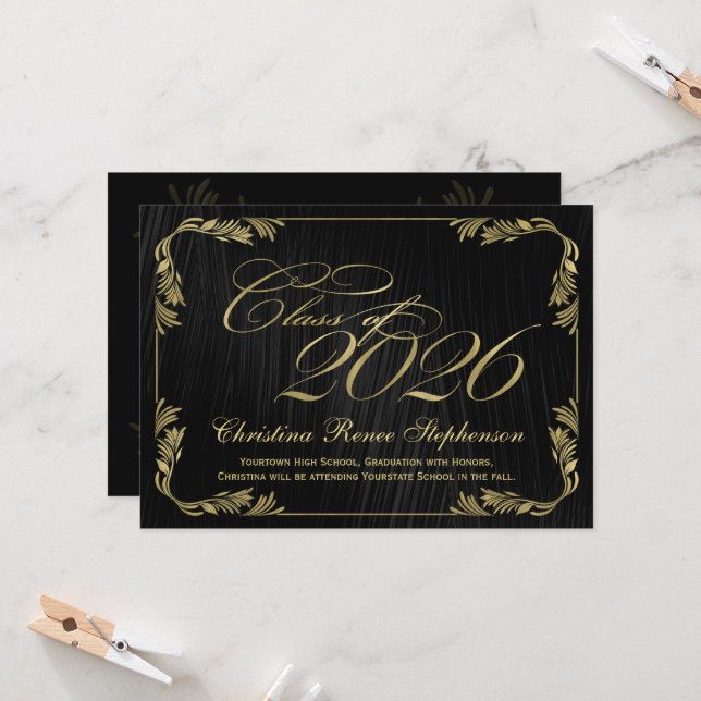 2026 Elegant Black/Gold Classy Formal Graduation Invitation (Front/Back In Situ)