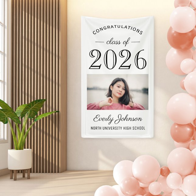 2026 Elegant Black White Custom Photo Graduation Banner (Creator Uploaded)