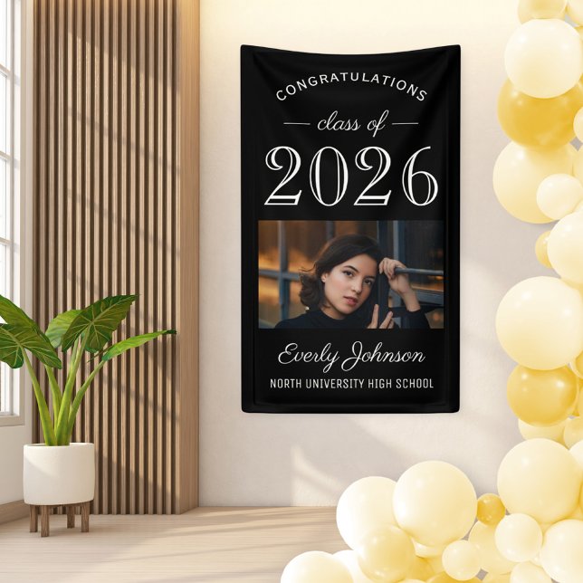 2026 Elegant Black White Custom Photo Graduation Banner (Creator Uploaded)