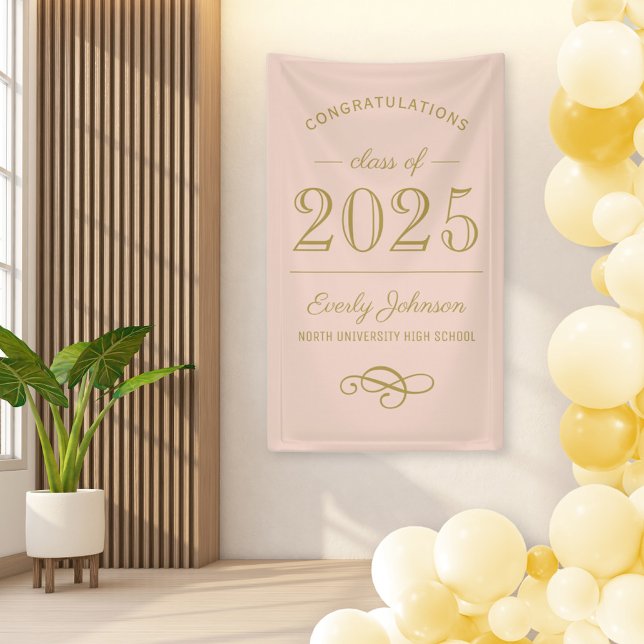 2026 Elegant Blush and Gold Custom Graduation Banner (Creator Uploaded)