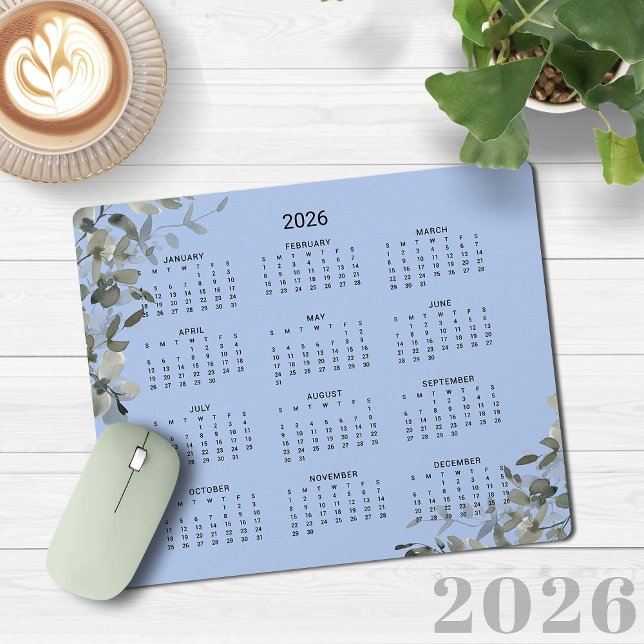 2026 Elegant French Blue Eucalyptus Desk Calendar Mouse Pad (2026 Elegant French Blue Eucalyptus Desk Calendar Mouse Pad)