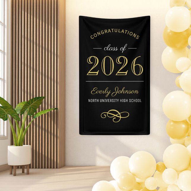 2026 Elegant Gold Black Custom Graduation Banner (Creator Uploaded)