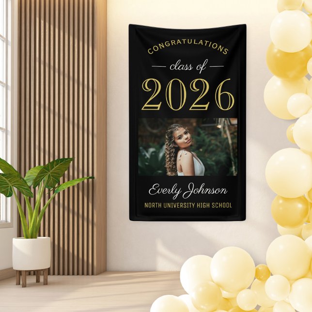2026 Elegant Gold Black Custom Photo Graduation Banner (Creator Uploaded)