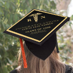 2026 Elegant gold black nursing school graduate Graduation Cap Topper<br><div class="desc">Modern elegant faux gold and black class of 2025 2026 medical nursing school graduation cap topper template with caduceus,  graduate's name,  class of the year,  and school.</div>
