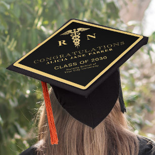 2026 Elegant gold black nursing school graduate Graduation Cap Topper
