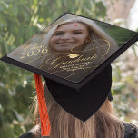 2026 elegant gold script graduate photo graduation cap topper<br><div class="desc">Modern chic overlay faux gold calligraphy script high school college university simple stylish graduation photo name and school personalized cap topper.</div>