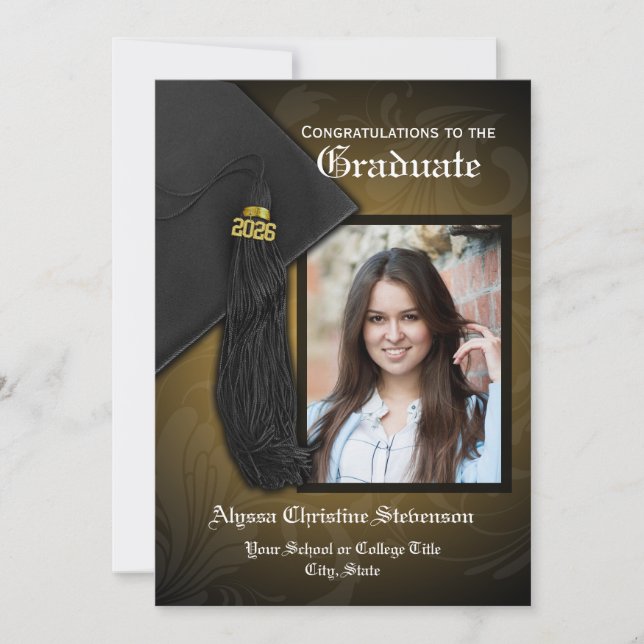 2026 Elegant Gold Tassel Charm Photo Graduation Invitation (Front)