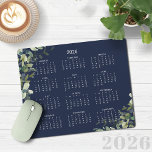 2026 Elegant Navy Blue Eucalyptus Desk Calendar Mouse Pad<br><div class="desc">2026 Modern Elegant Navy Blue Eucalyptus Greenery Calendar Mouse Pad featuring a simple, minimalist year-at-a-glance calendar. A dark, modern take on desk organization—this 2026 calendar features watercolor eucalyptus leaves on a rich navy background. Sleek, soothing, and office-ready. Durable, stylish, and easy to personalize—perfect for home or office. 🌟 🌟 This...</div>