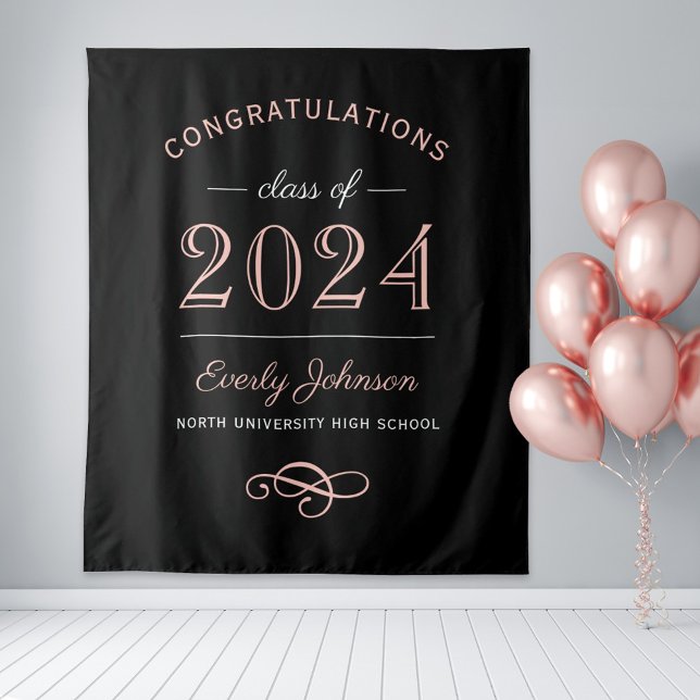 2026 Elegant Rose Gold Black Custom Graduation Tapestry (Creator Uploaded)