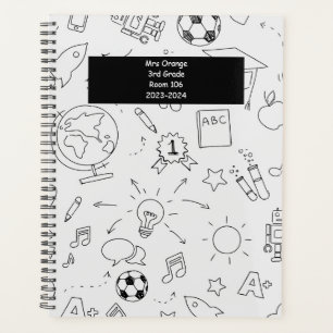 2026 Elementary School Personalized White & Black Planner