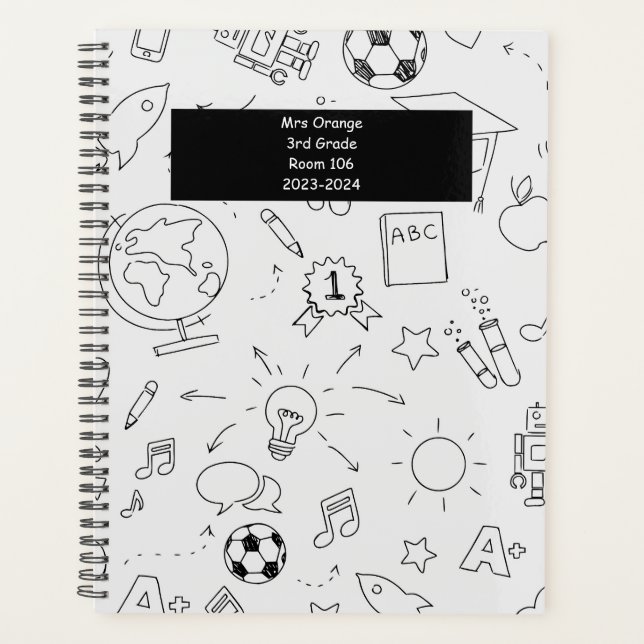 2026 Elementary School Personalized White & Black Planner (Front)