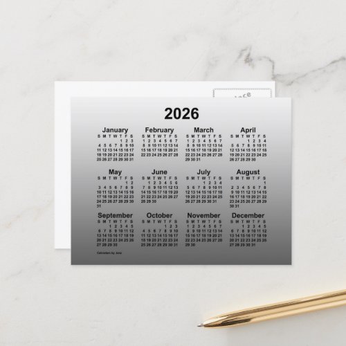 2026 Faded White Mini Calendar by Janz Postcard